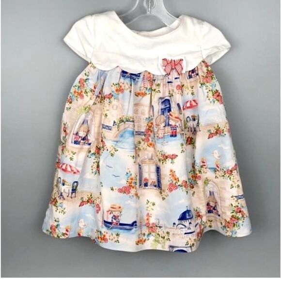 Mayoral Nautical Landscape Baby Dress Cotton Cap Sleeves Button Down Closure 12m - Picture 1 of 12